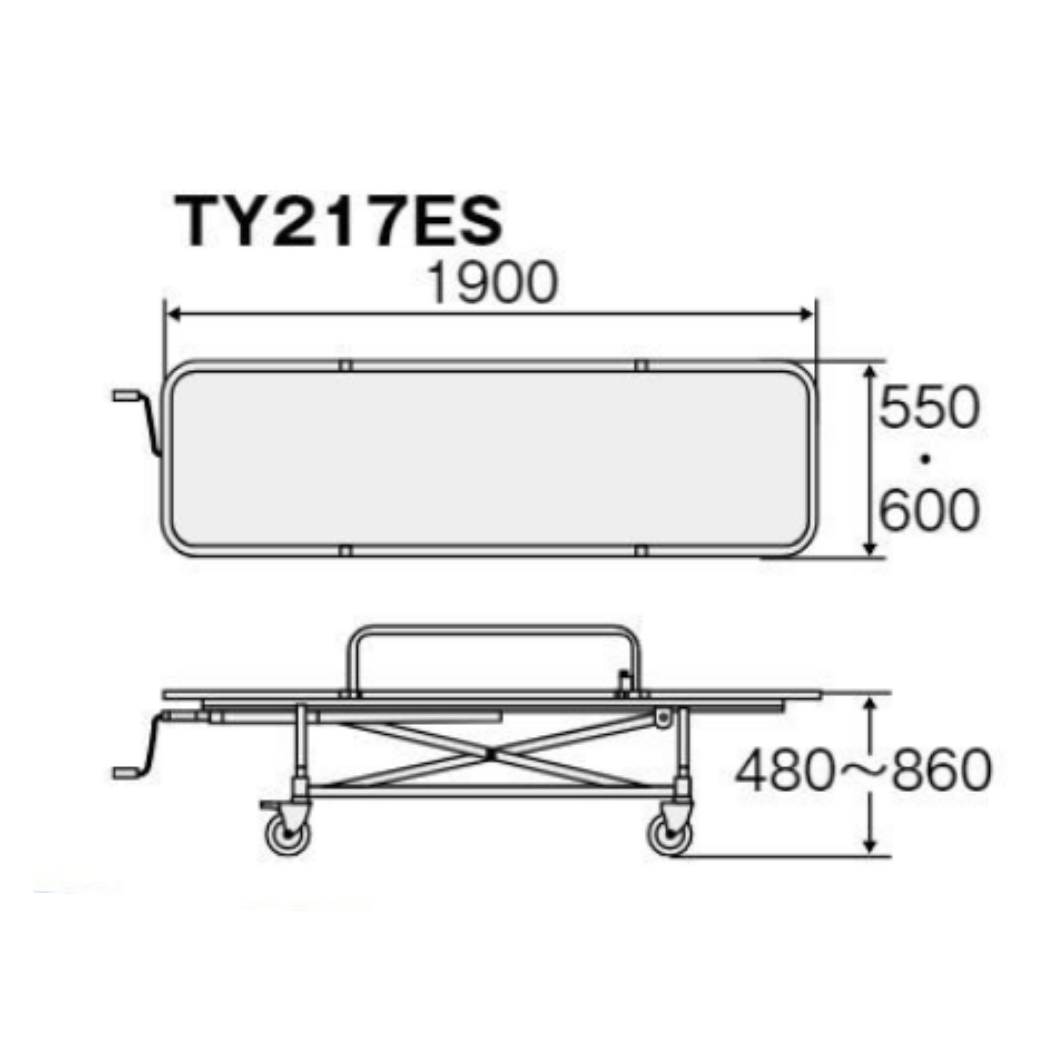 浴室用ストレッチャー アルミ製･担架固定型 対角二輪ストッパー付  TY217ES-600